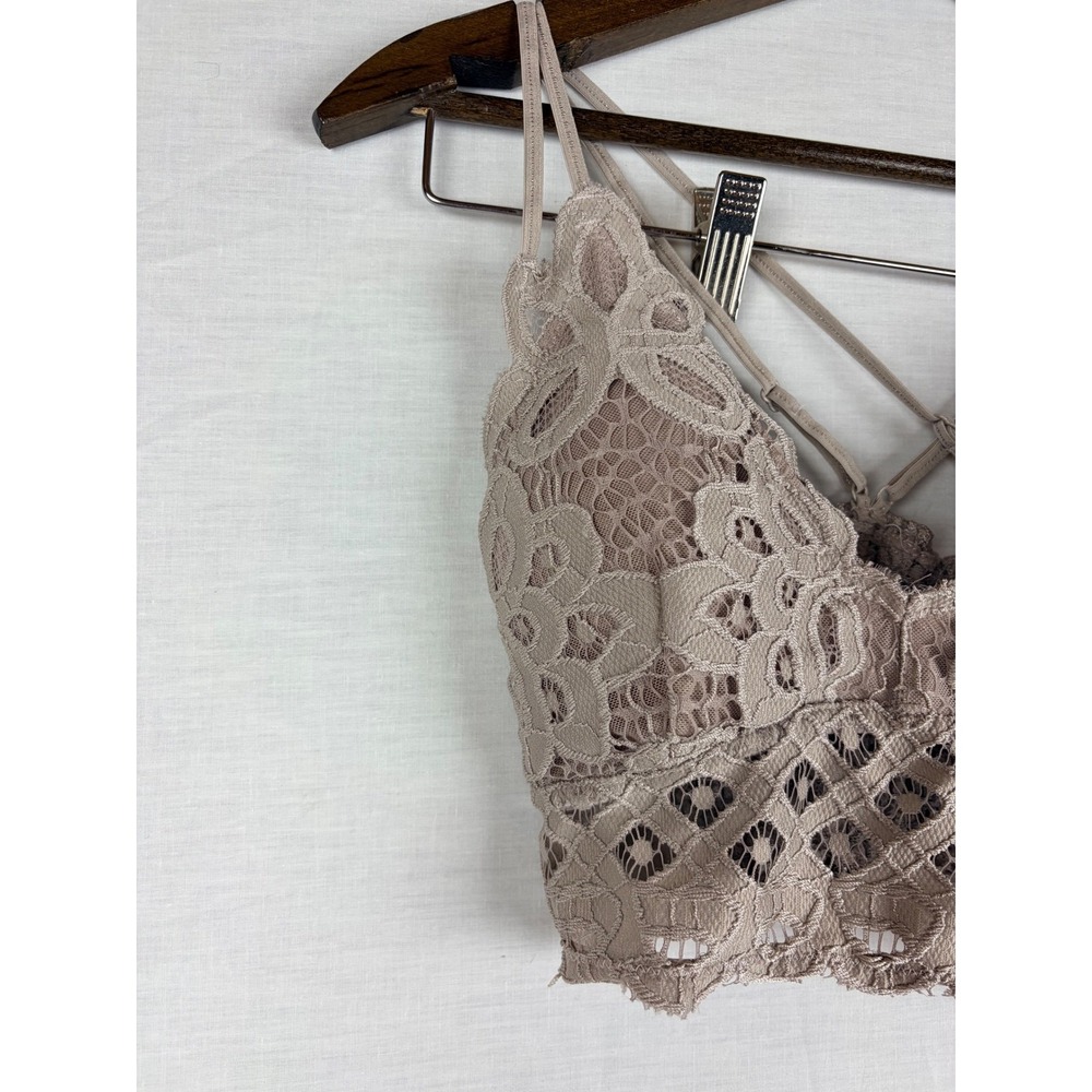 Anemone Floral Lace Bralette Taupe Mauve Smocked Back Strappy Women's Size M - Picture 3 of 8